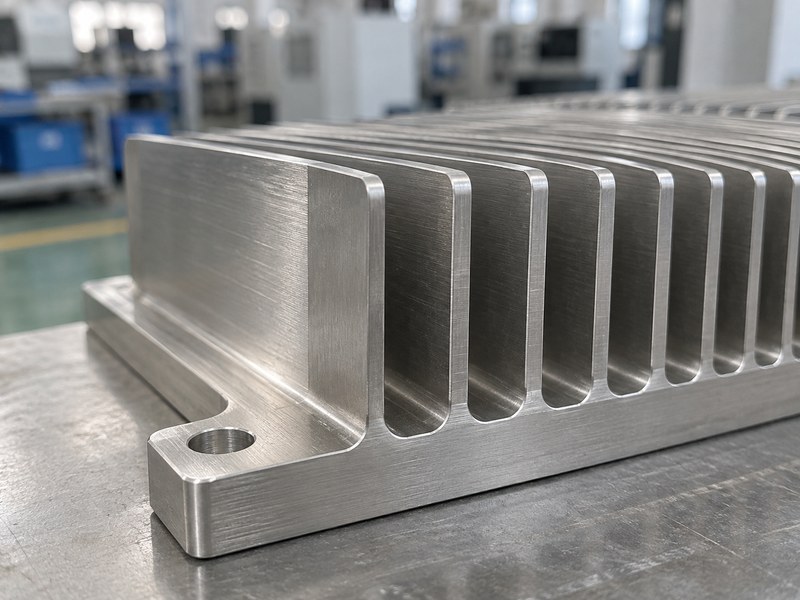 stainless steel heat sink fin roots and machined slots with consistent geometry