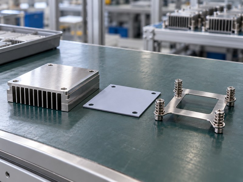 stainless steel heat sink mounting stack with a separate pad and spring clamp
