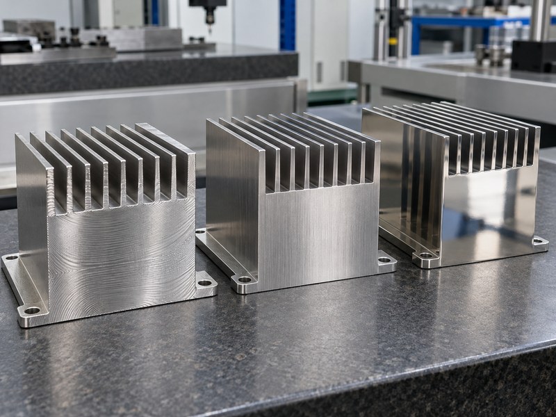 stainless steel natural finish heat sink surface samples showing machined brushed and polished textures
