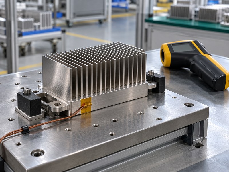 stainless steel natural finish heat sink with a base contact thermocouple and separate infrared instrument