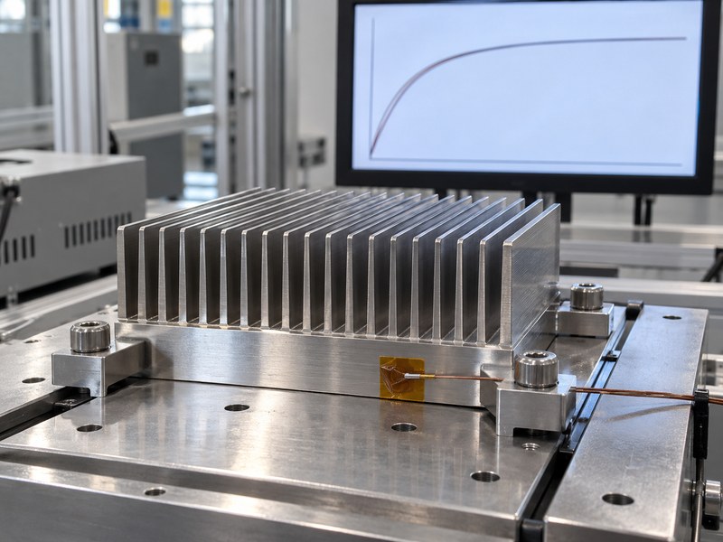 stainless steel natural finish heat sink thermal test with an unlabeled stabilization trend