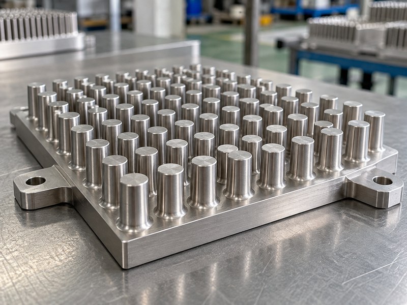 stainless steel pin fin heat sink pin roots with short thick pins and clear gaps