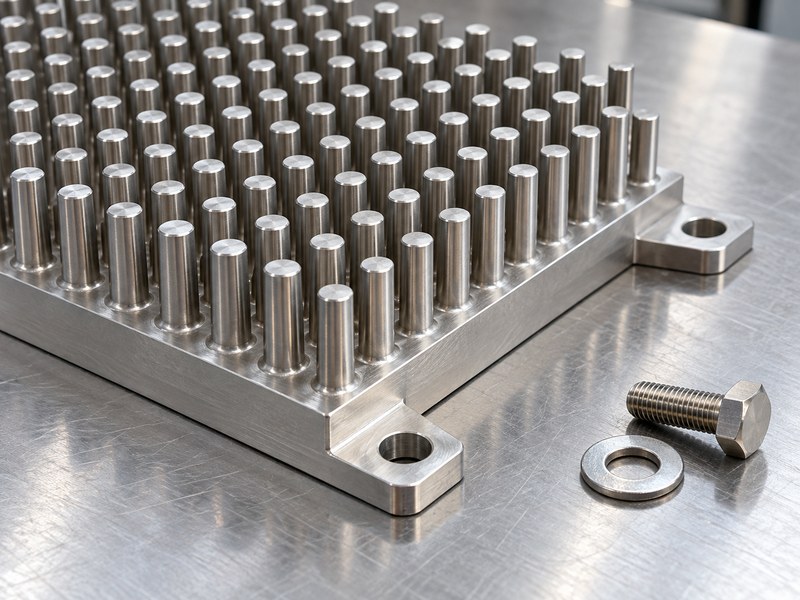 stainless steel pin fin heat sink mounting ears with separate bolts and washers