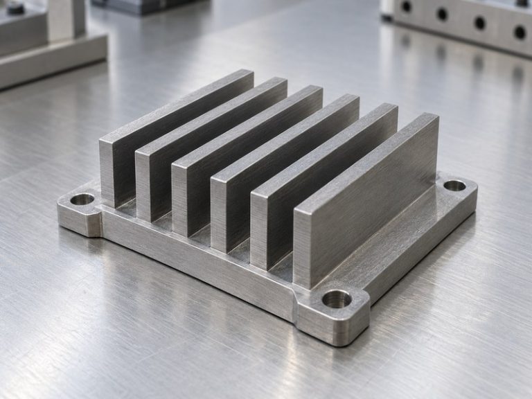 steel heat sink prototype with integral straight fins and mounting ears
