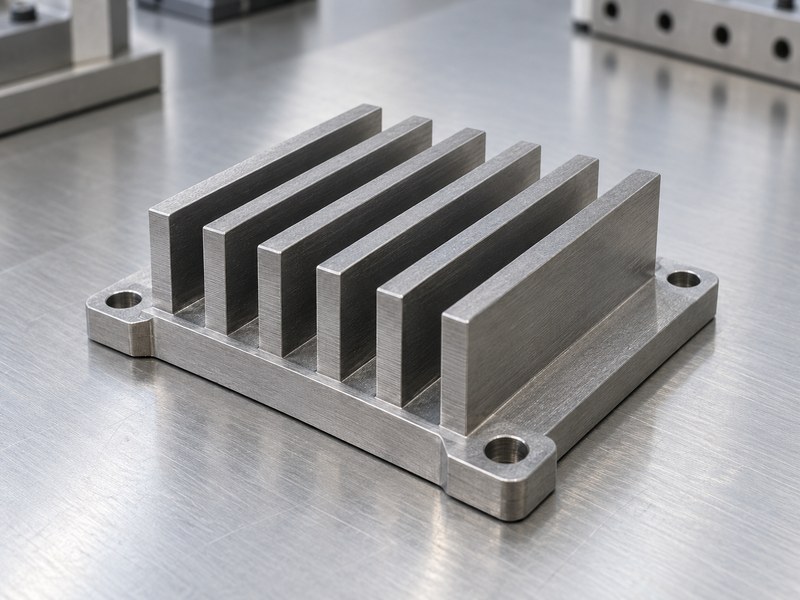steel heat sink prototype with integral straight fins and mounting ears
