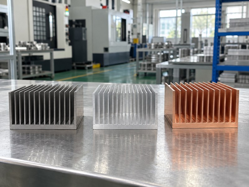 steel heat sink compared with aluminum and copper samples of similar geometry