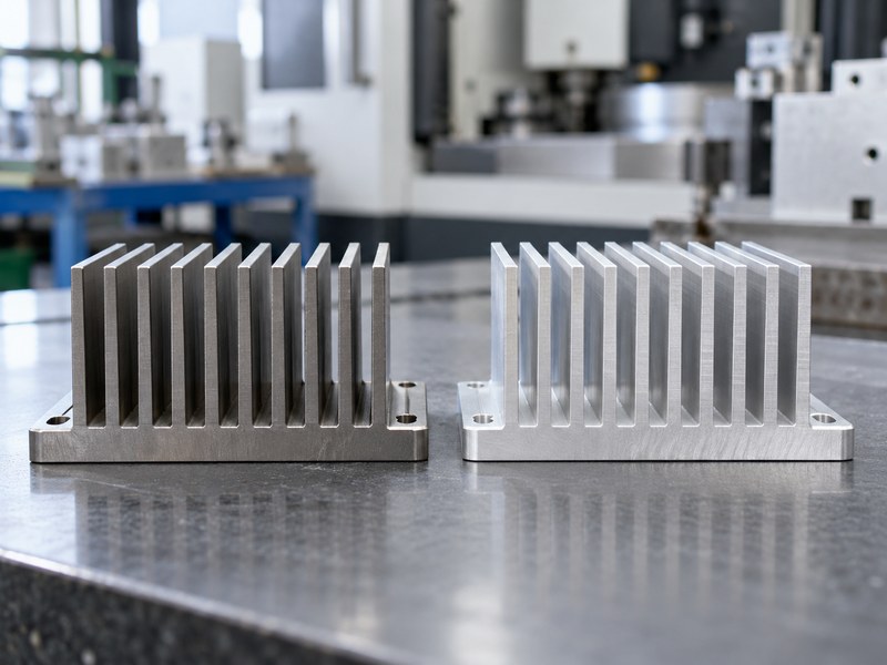 steel heat sink vs aluminum fin and base geometry viewed at the same scale