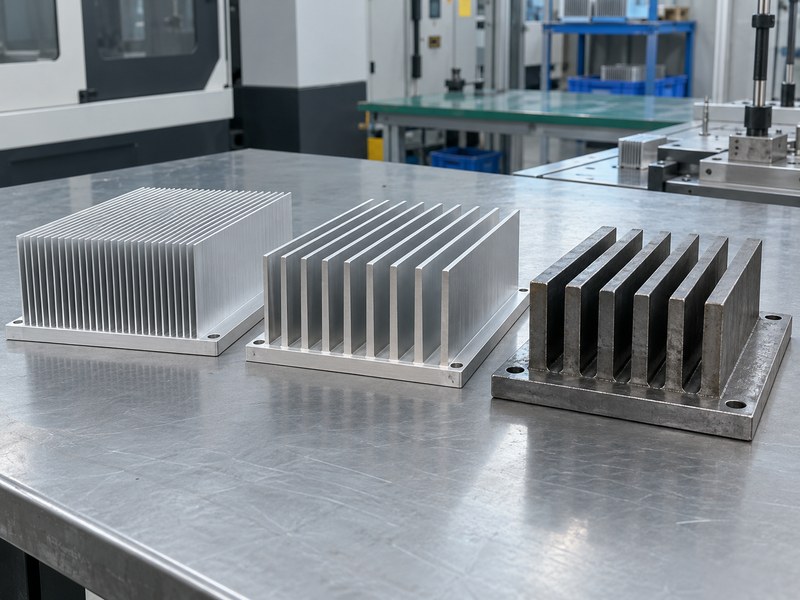 steel heat sink vs aluminum fin designs with varied pitch and thickness