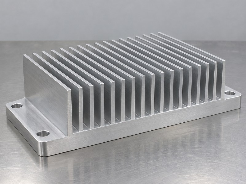 Structural integrity aluminum heat sink sample with a thick base and broad mounting ears