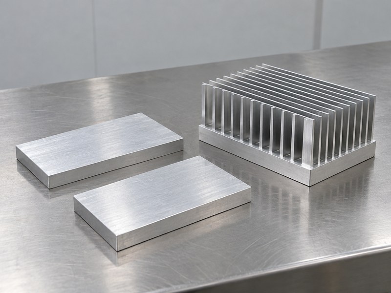 Structural integrity aluminum heat sink beside plain aluminum material coupons