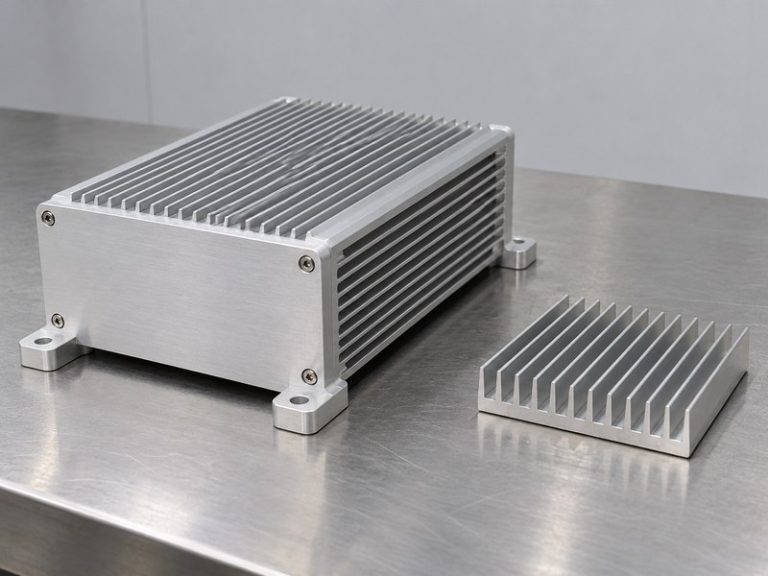 Structural radiator aluminum heat sink enclosure beside a separate finned cooling component