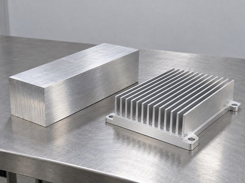 Structural radiator aluminum heat sink beside a separate aluminum material billet