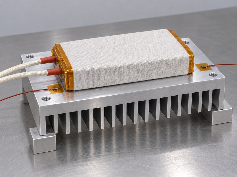 Structural radiator aluminum heat sink prototype with an enclosed heater and surface probes