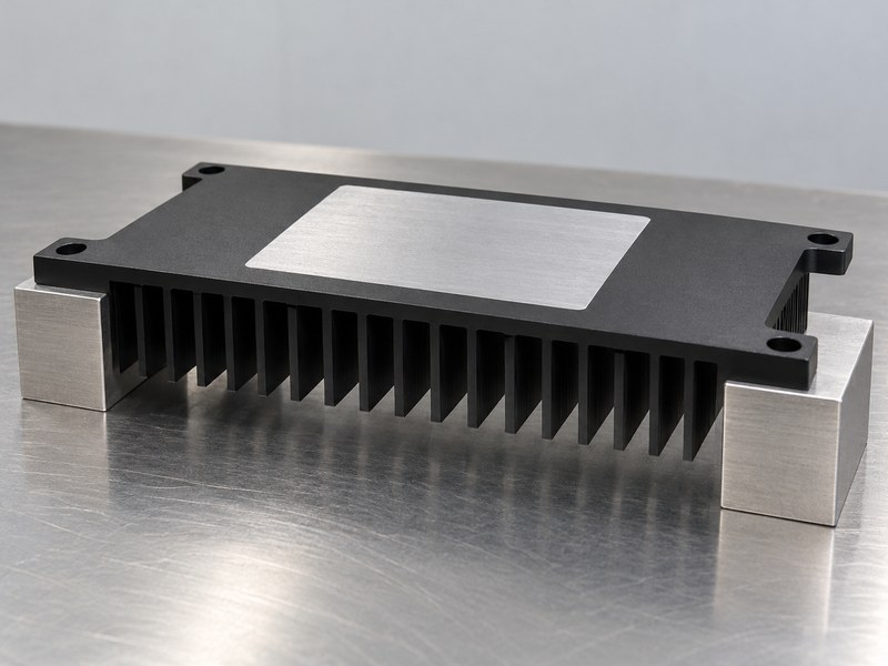 Supply anodized heat sink wholesaler sample with a masked silver base contact pad