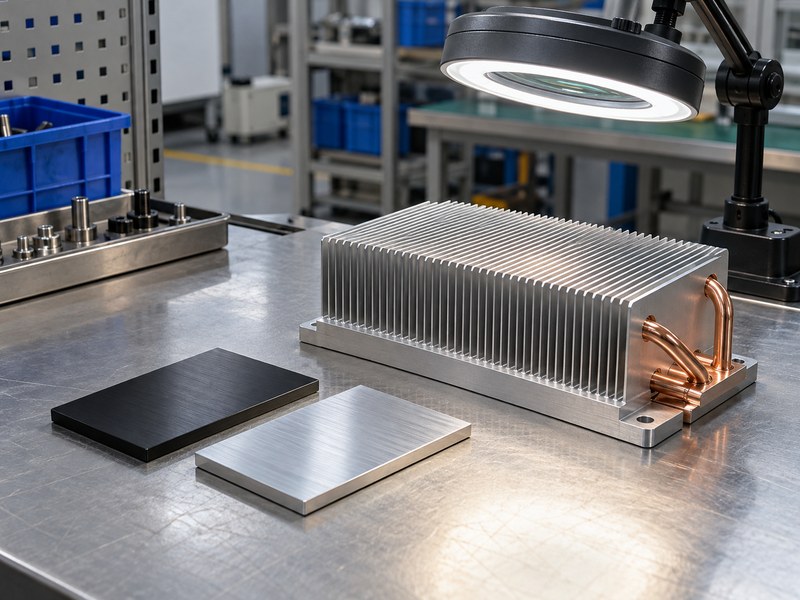 Surface treated aluminum heat sink and separate coating witness coupons