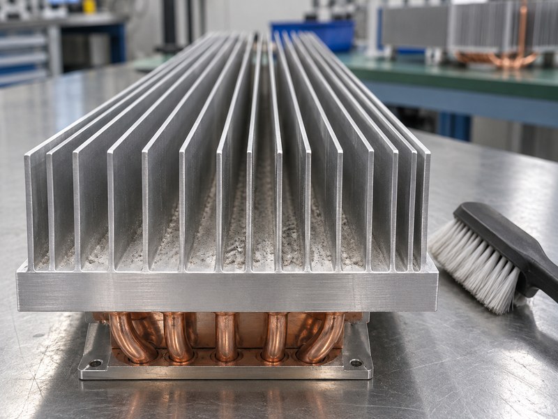 Surface treated heat sink channels with light dust and a soft brush
