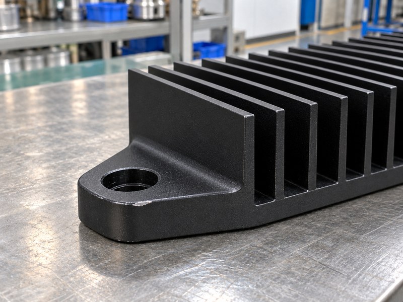 Surface treated heat sink mounting ear with a small superficial edge scuff