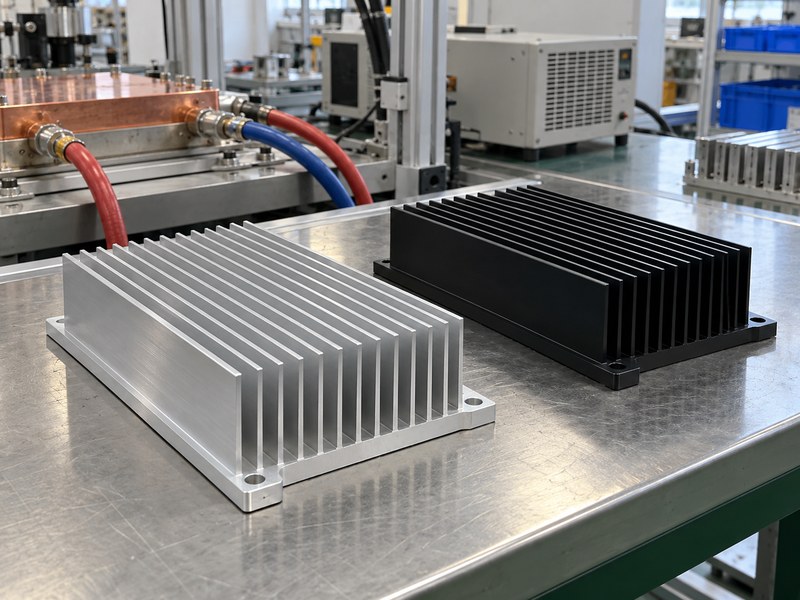 Surface treated radiator aluminum heat sink samples with silver and black finishes