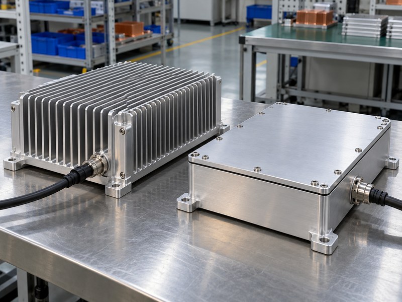 Surface treated radiator aluminum heat sink enclosure samples with external cooling fins