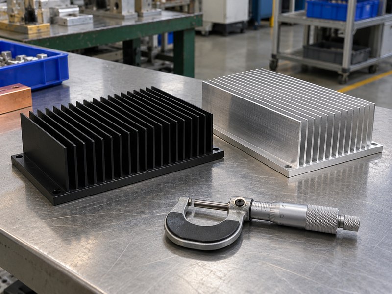 Surface treated radiator aluminum heat sink prototypes prepared for supplier acceptance review
