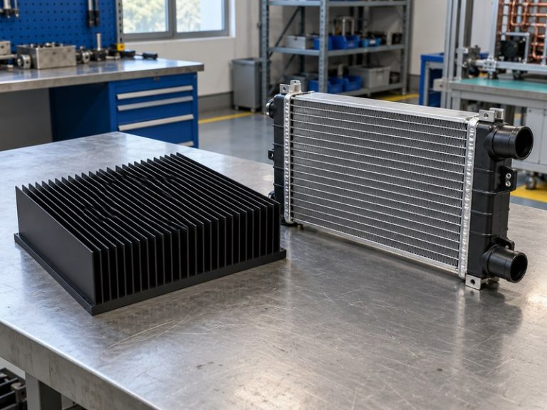 Surface treated radiator heat sink beside a separate tube-and-fin radiator