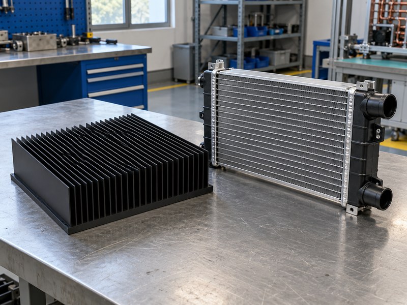 Surface treated radiator heat sink beside a separate tube-and-fin radiator