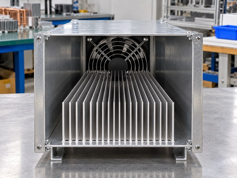 Surface treated radiator heat sink in an open-ended fan duct