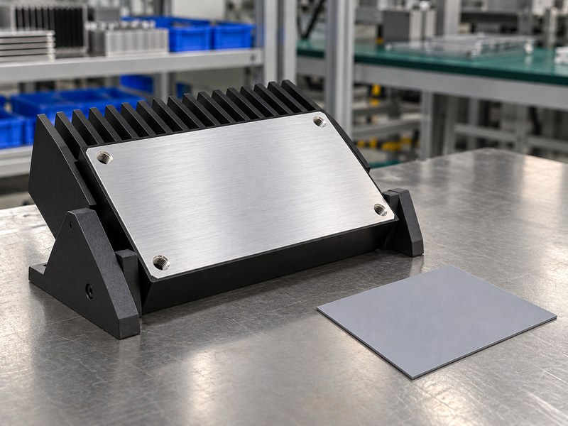 Surface treated radiator heat sink with a bare contact face and separate interface pad