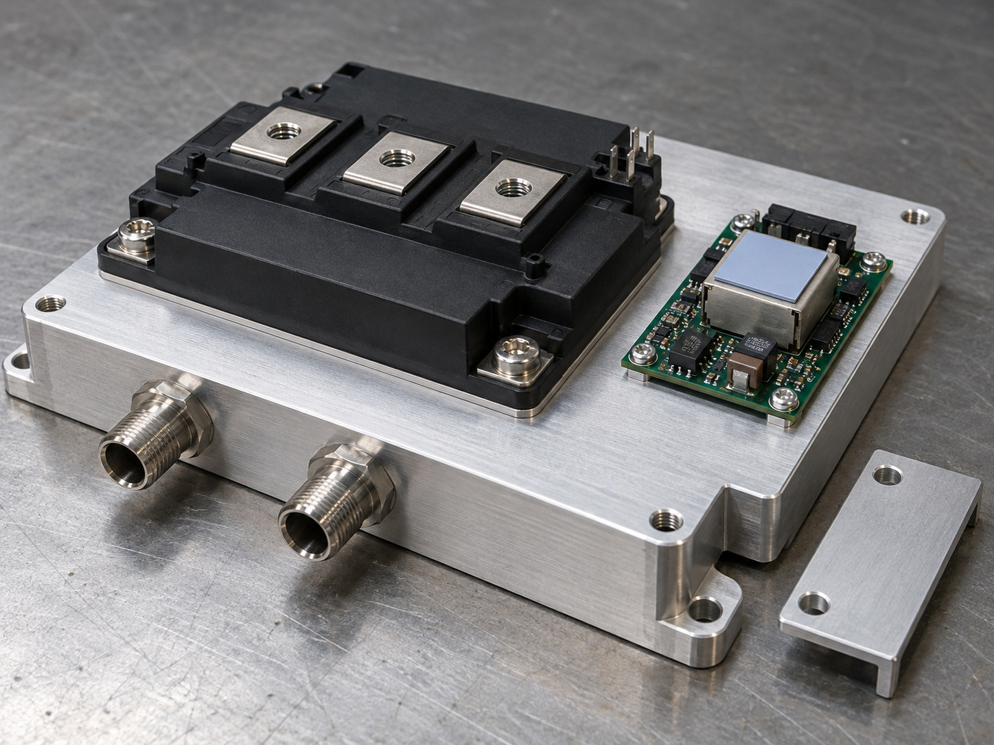 Power conversion assembly with auxiliary thermal interfaces beside a sealed cold plate