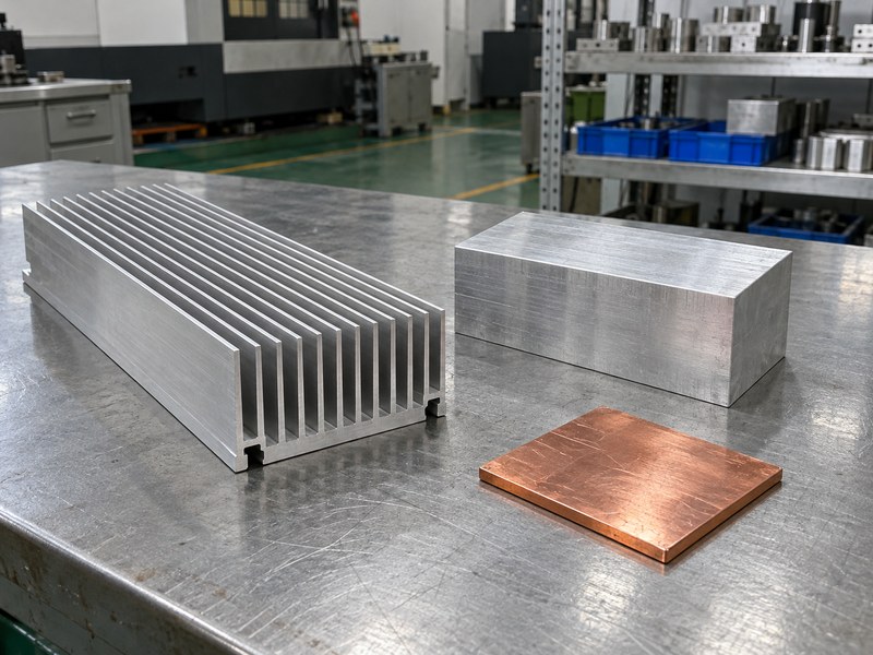 Aluminum and copper transportation heat sink material samples