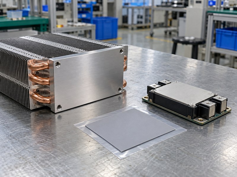 Thin thermal interface pad beside a transportation heat sink contact surface
