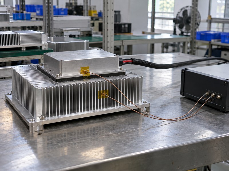 Instrumented transportation heat sink on a guarded thermal test bench