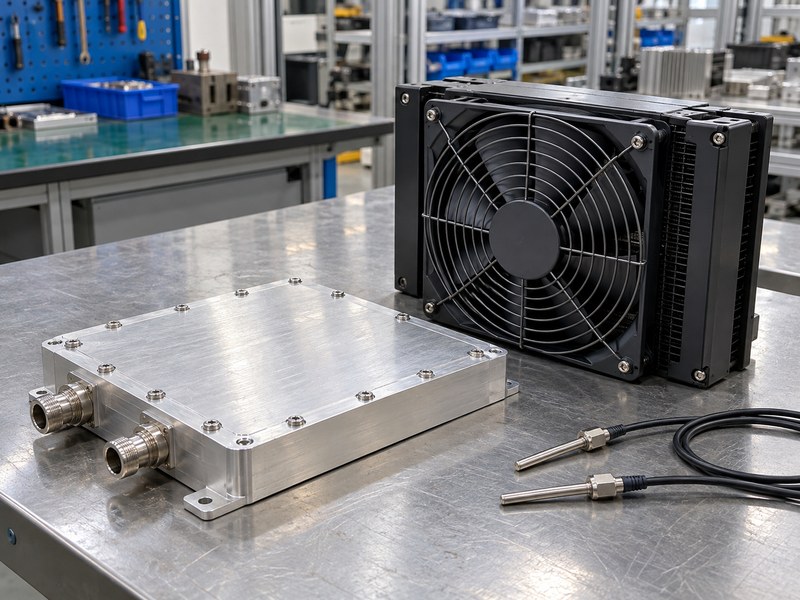 Transportation radiator heat sink fan module and temperature sensors