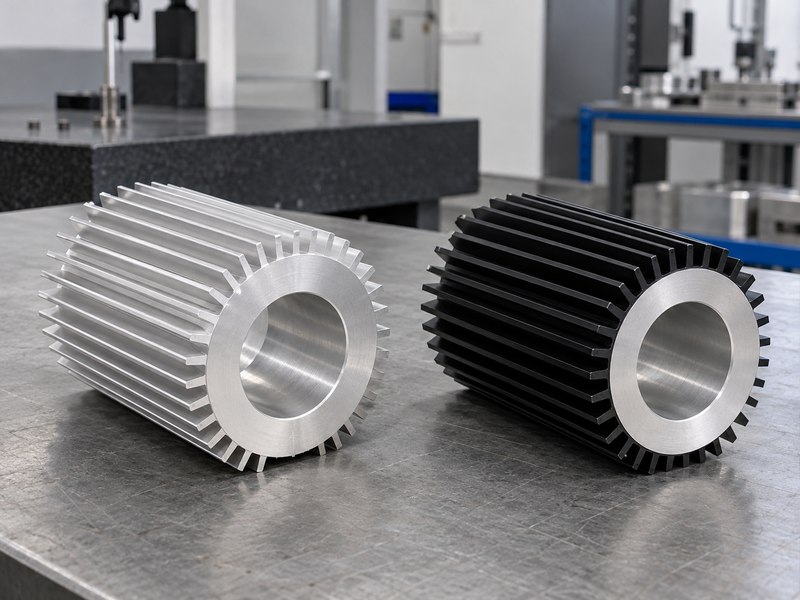 Silver and black tubular heat sink finish samples