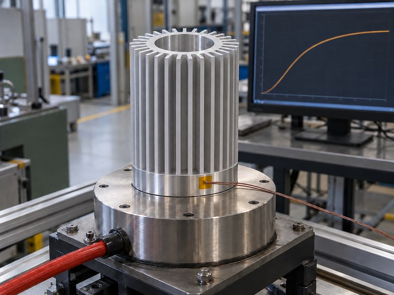 Illustrative tubular heat sink thermal test with an unlabeled response curve