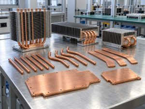 types of heat pipes arranged by geometry on a workshop bench