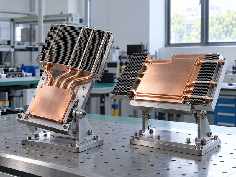 vapor chamber vs heat pipe assembly in a tilting test fixture