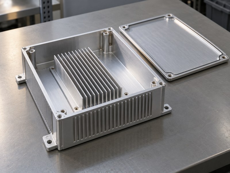 Voltage regulator heat sink inside an open industrial aluminum enclosure