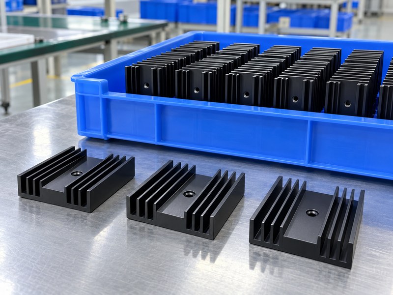 Voltage regulator heat sink production samples arranged for inspection