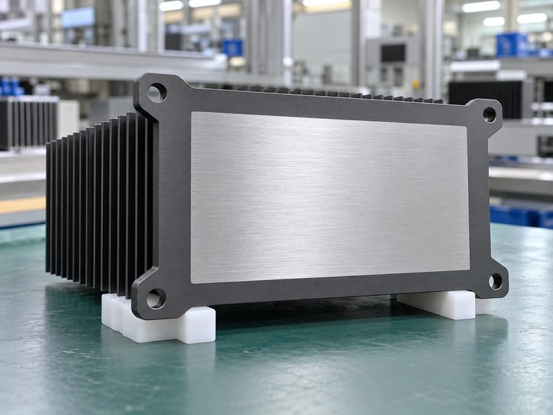 Dark anodized heat sink with a clean uncoated device contact land