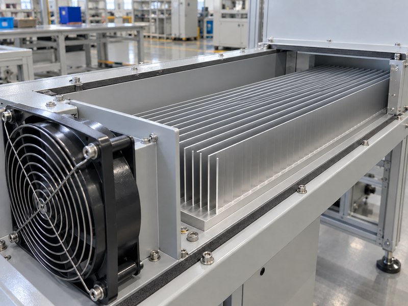 Heat sink aligned with a guarded fan and unobstructed air duct
