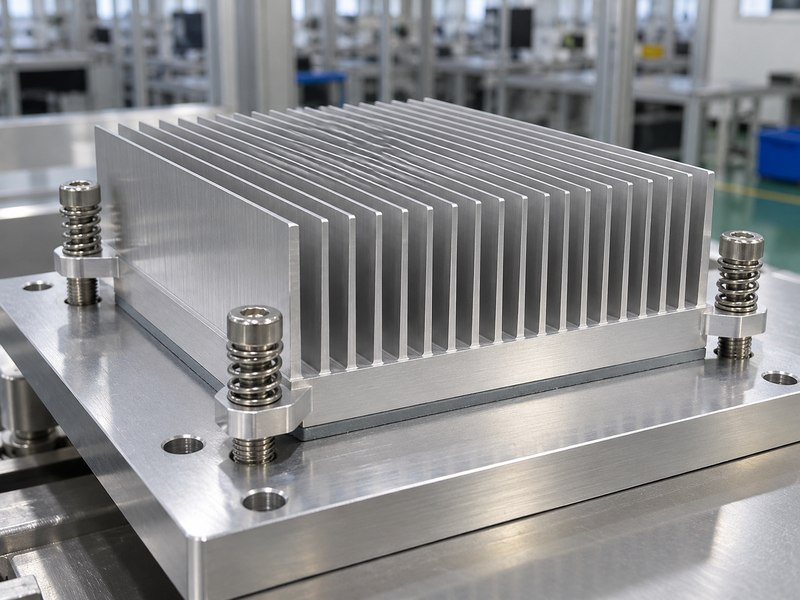 Spring screw mounting on a heat sink outside the fin field