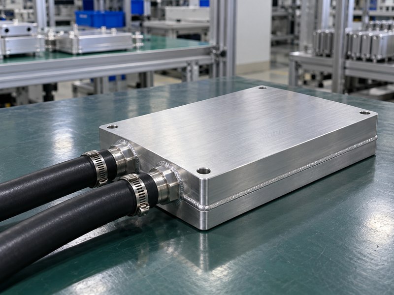 Closed aluminum liquid cold plate with two separate sealed coolant ports