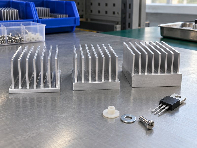 What size heat sink for voltage regulator applications with different base thickness samples