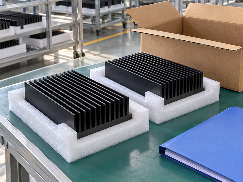 wholesale anodized heat sink factory — heat sinks supported by protective foam at their bases