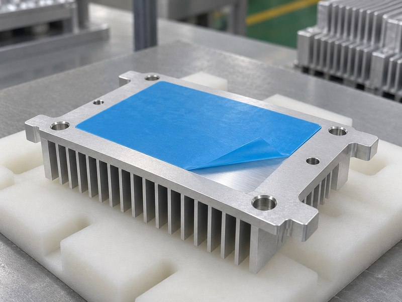 Wire drawing aluminum heat sink with its thermal contact land protected