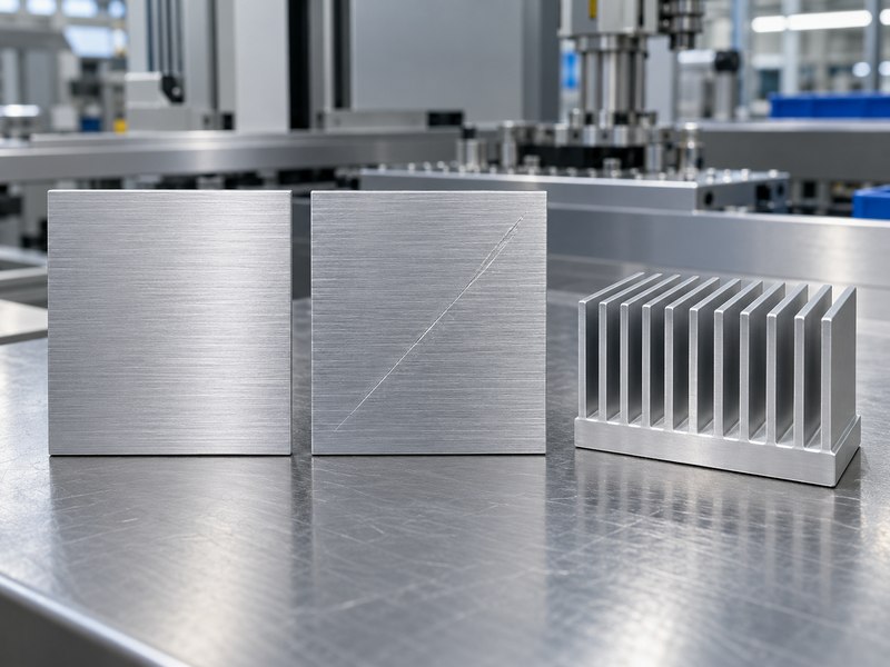 Wire drawing aluminum heat sink surface samples showing a crossed scratch