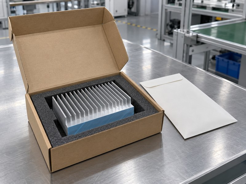 Wire drawing aluminum heat sink sample protected for production handoff