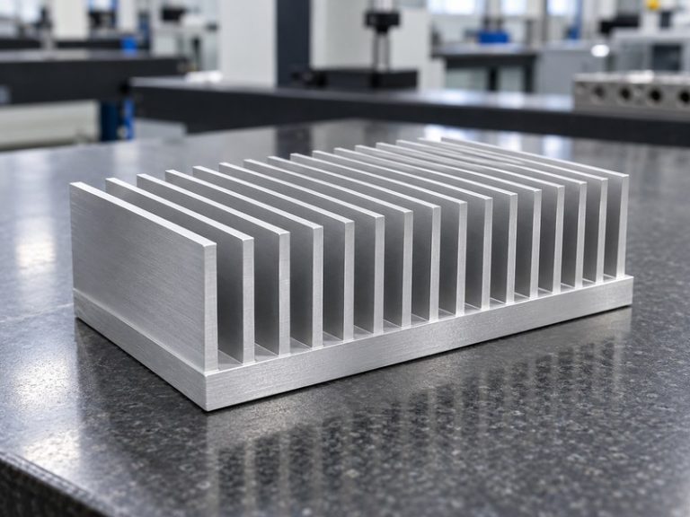 Wire EDM aluminum heat sink with integral parallel plate fins and a continuous base