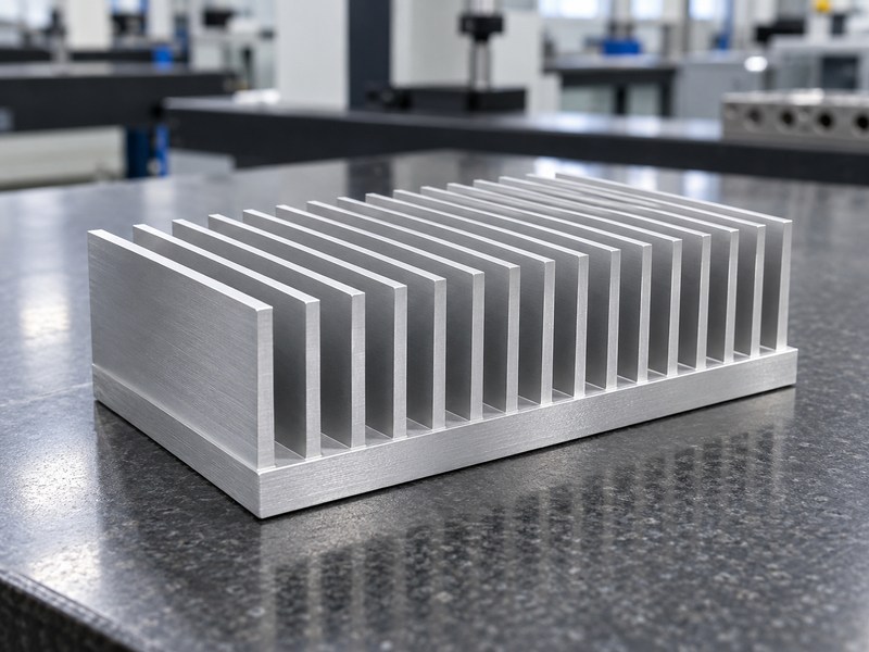 Wire EDM aluminum heat sink with integral parallel plate fins and a continuous base